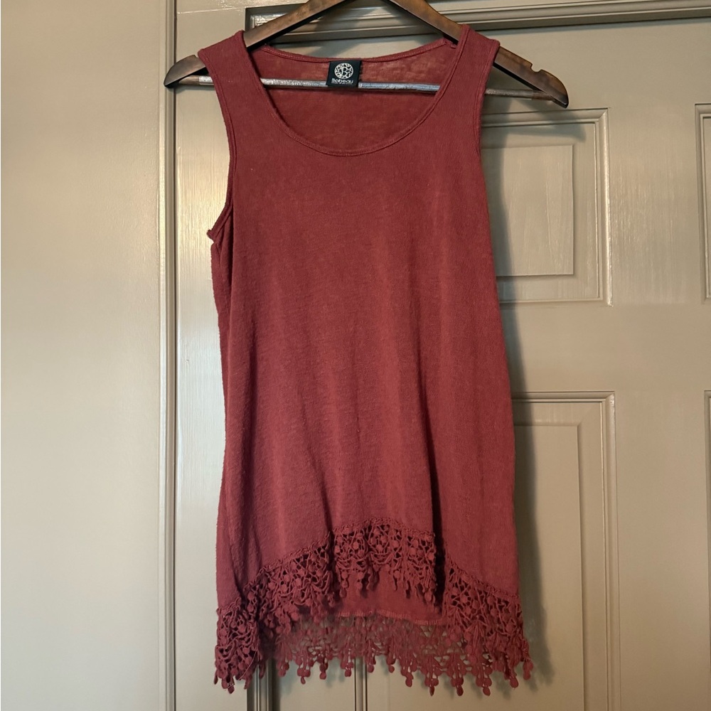 Bobeau Rust Tank Top with Lace Hem